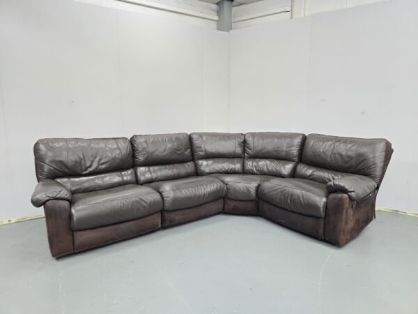 Scs Brown Leather and Suede Recliner Corner Sofa - Image 2