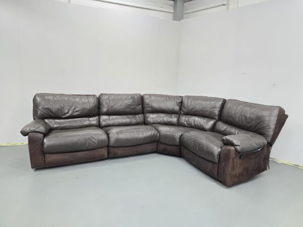 Scs Brown Leather and Suede Recliner Corner Sofa - Image 3