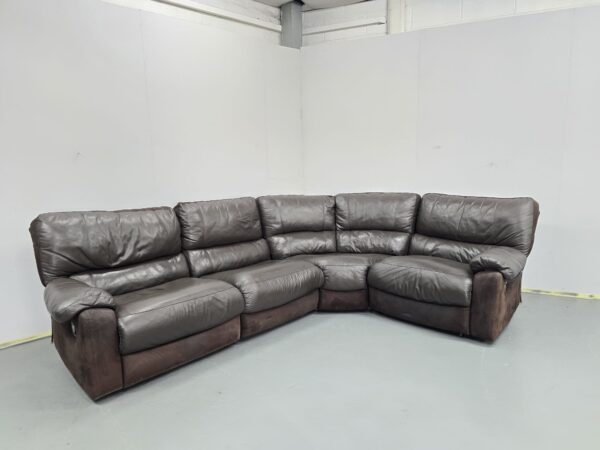 Scs Brown Leather and Suede Recliner Corner Sofa - Image 4