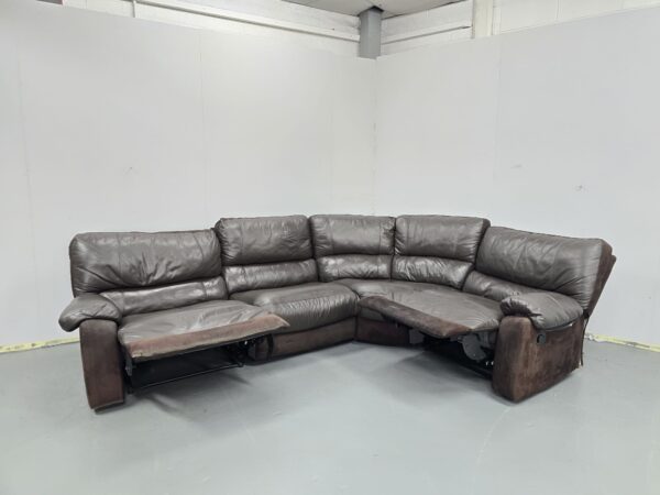 Scs Brown Leather and Suede Recliner Corner Sofa - Image 5
