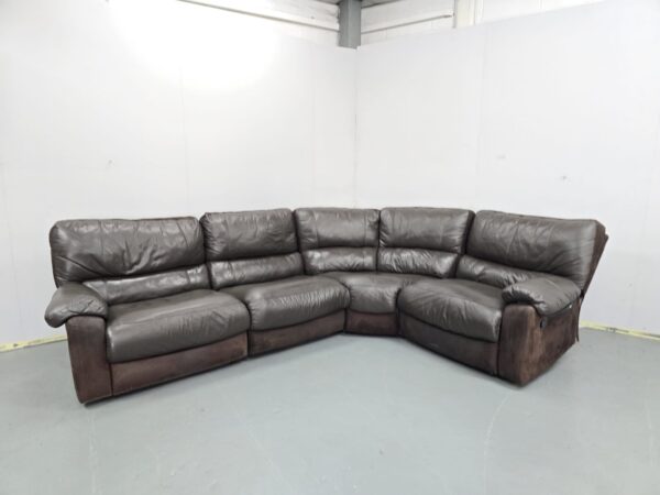 Scs Brown Leather and Suede Recliner Corner Sofa