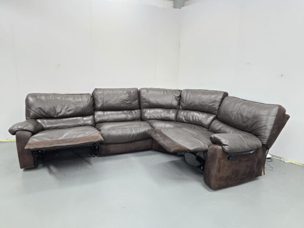 Scs Brown Leather and Suede Recliner Corner Sofa - Image 6