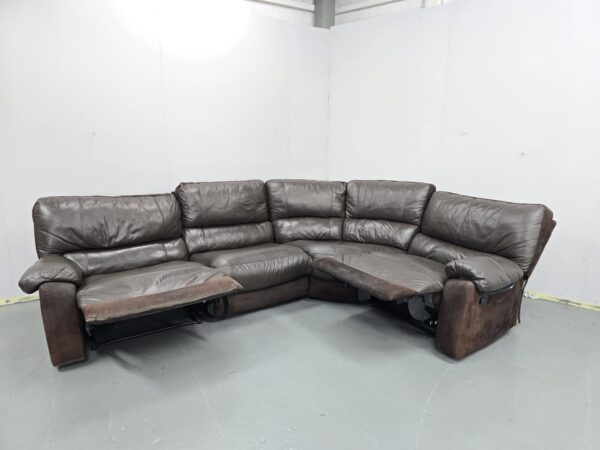 Scs Brown Leather and Suede Recliner Corner Sofa - Image 7