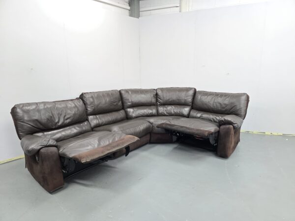 Scs Brown Leather and Suede Recliner Corner Sofa - Image 8