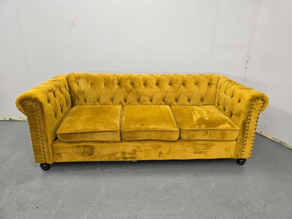 Chesterfield Mustard Suede 3 Seater Sofa