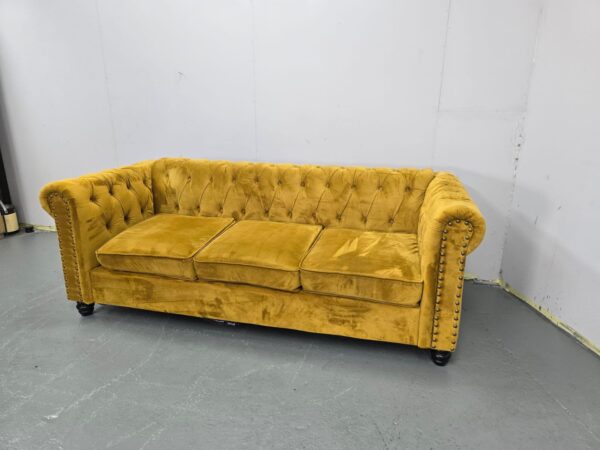 Chesterfield Mustard Suede 3 Seater Sofa - Image 2