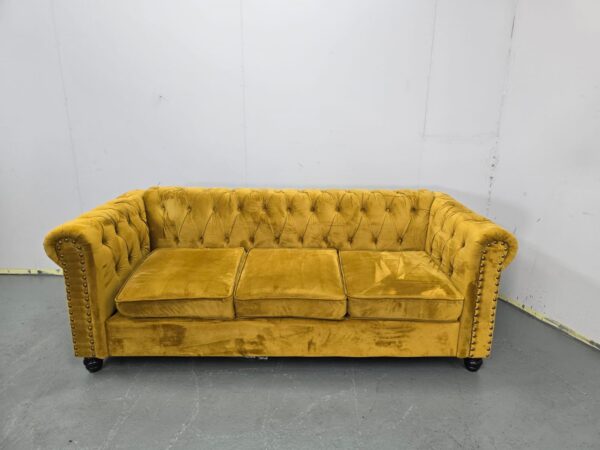Chesterfield Mustard Suede 3 Seater Sofa - Image 3