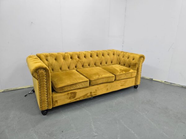 Chesterfield Mustard Suede 3 Seater Sofa - Image 4