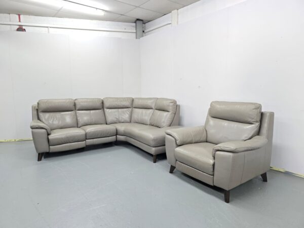 Grey Leather Recliner Corner Sofa and Chair - Image 2