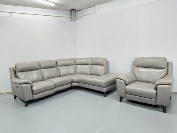 Grey Leather Recliner Corner Sofa and Chair