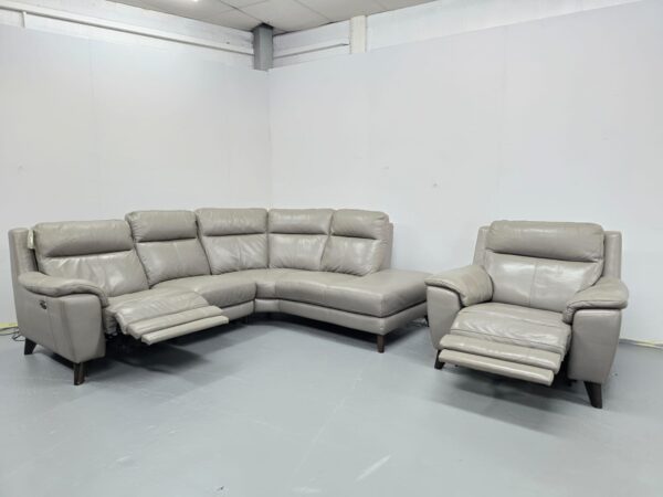Grey Leather Recliner Corner Sofa and Chair - Image 5