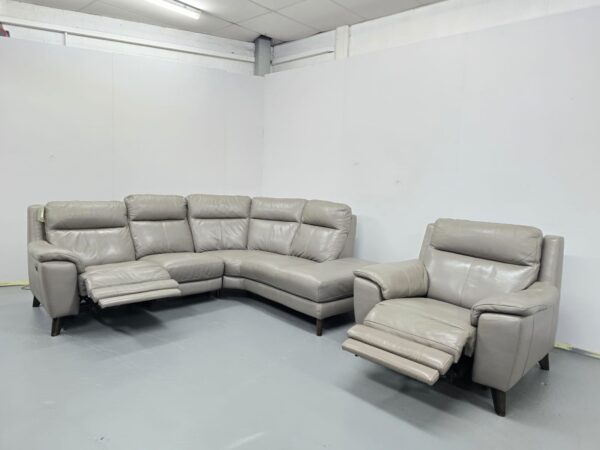 Grey Leather Recliner Corner Sofa and Chair - Image 4