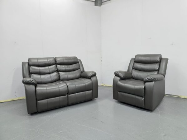Grey Leather 2 and 1 Seater Manual Recliner Sofa and Chair
