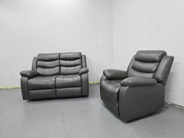 Grey Leather 2 and 1 Seater Manual Recliner Sofa and Chair - Image 3