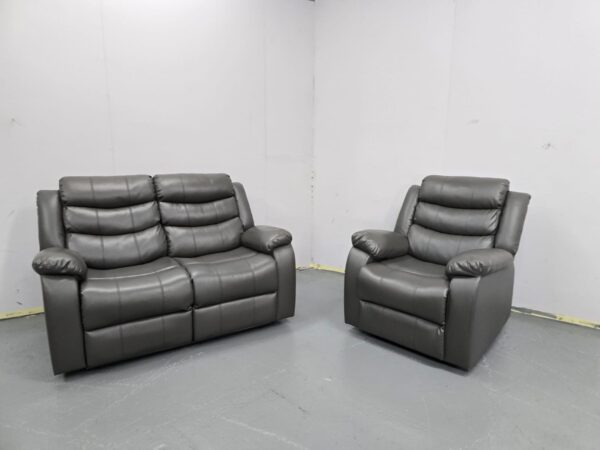 Grey Leather 2 and 1 Seater Manual Recliner Sofa and Chair - Image 4