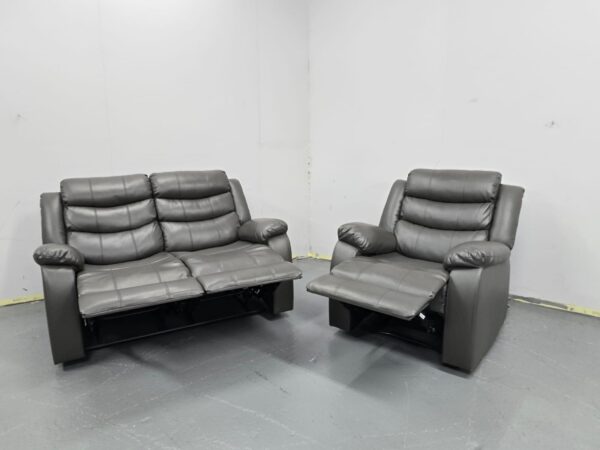 Grey Leather 2 and 1 Seater Manual Recliner Sofa and Chair - Image 8