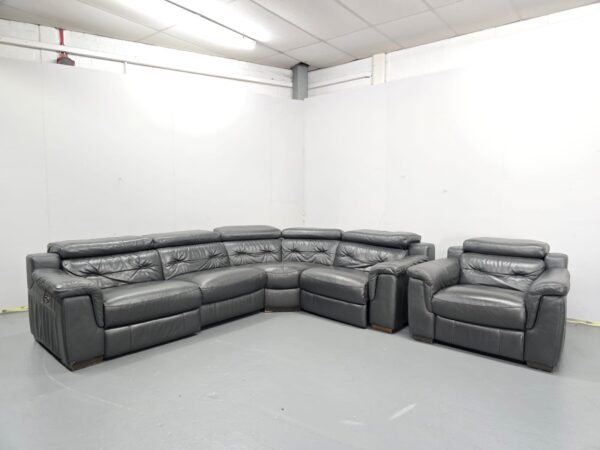 Grey Leather Electric Recliner Corner Sofa and Chair with USB