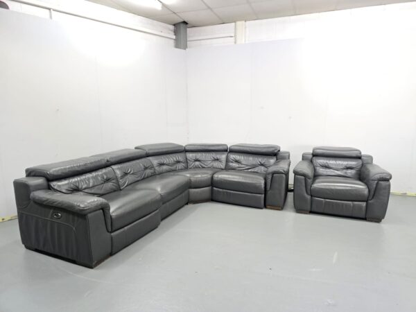Grey Leather Electric Recliner Corner Sofa and Chair with USB - Image 4