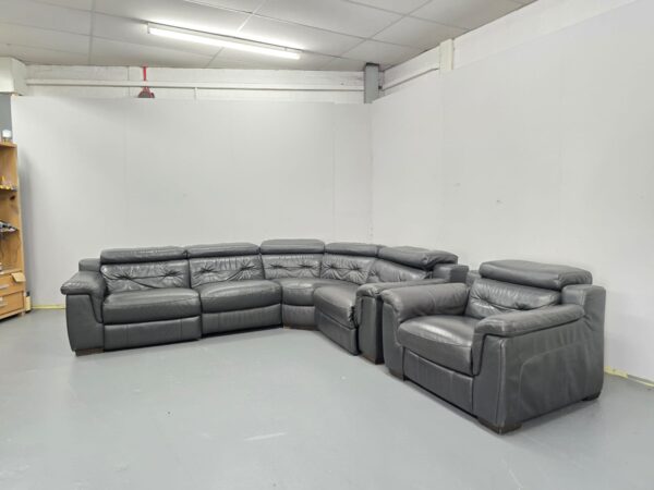 Grey Leather Electric Recliner Corner Sofa and Chair with USB - Image 3