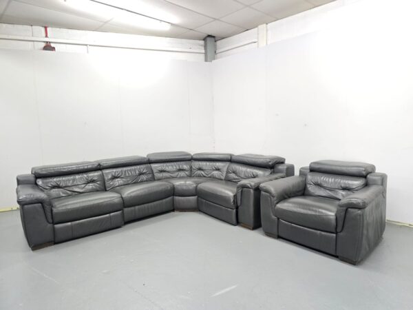Grey Leather Electric Recliner Corner Sofa and Chair with USB - Image 2