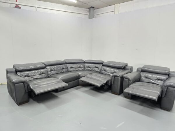 Grey Leather Electric Recliner Corner Sofa and Chair with USB - Image 8