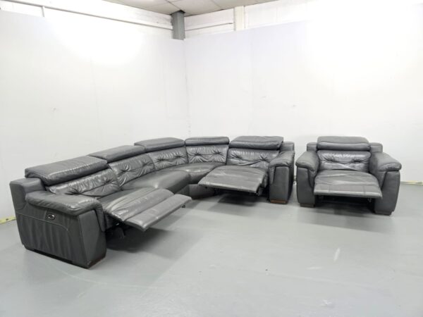 Grey Leather Electric Recliner Corner Sofa and Chair with USB - Image 9