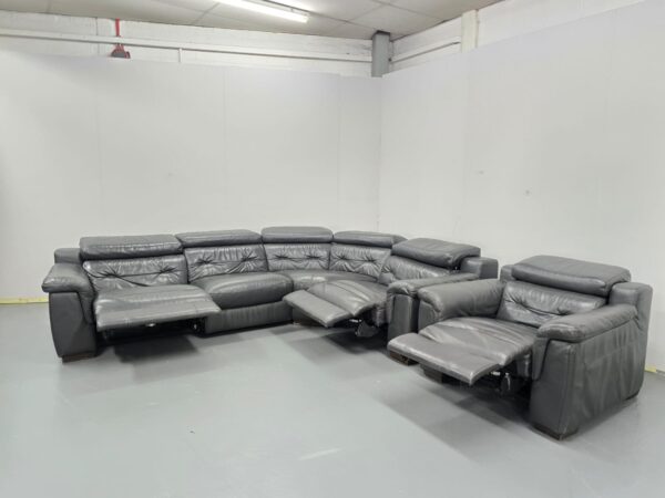Grey Leather Electric Recliner Corner Sofa and Chair with USB - Image 6
