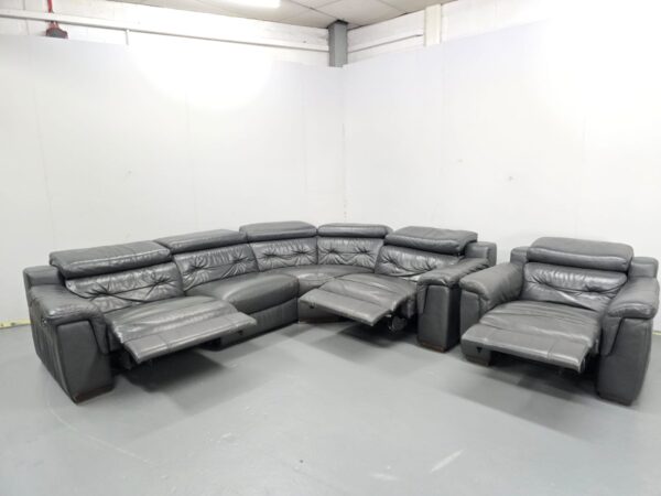 Grey Leather Electric Recliner Corner Sofa and Chair with USB - Image 7