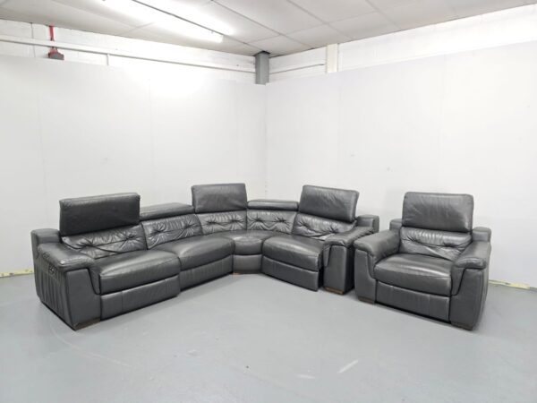 Grey Leather Electric Recliner Corner Sofa and Chair with USB - Image 5