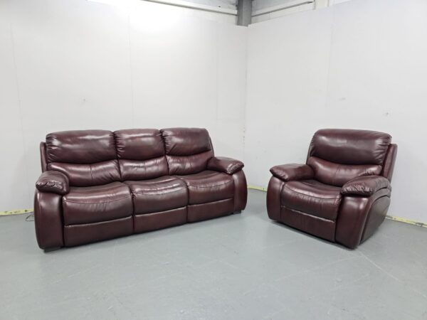 Sofology Leather 3 Seater Standard and 1 Electric Recliner Chair