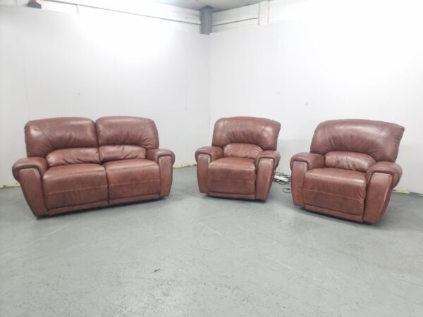 Oak Furniture Land Full Leather 3 Piece Suite Electric Recliner Sofa and Chairs