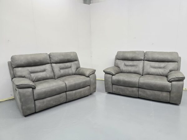 Ex Display Dfs Ronan Grey Suede 2 and 2 Seater Electric Recliner Sofas with USB - Image 2