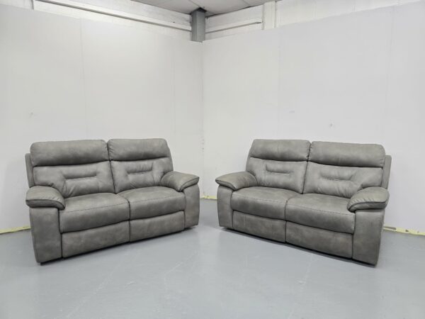 Ex Display Dfs Ronan Grey Suede 2 and 2 Seater Electric Recliner Sofas with USB