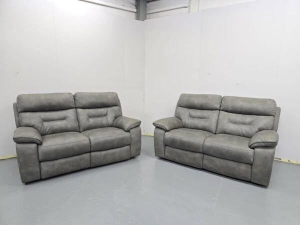 Ex Display Dfs Ronan Grey Suede 2 and 2 Seater Electric Recliner Sofas with USB - Image 3