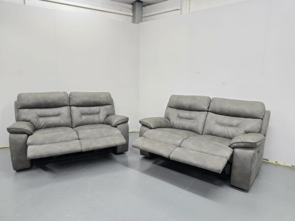 Ex Display Dfs Ronan Grey Suede 2 and 2 Seater Electric Recliner Sofas with USB - Image 11
