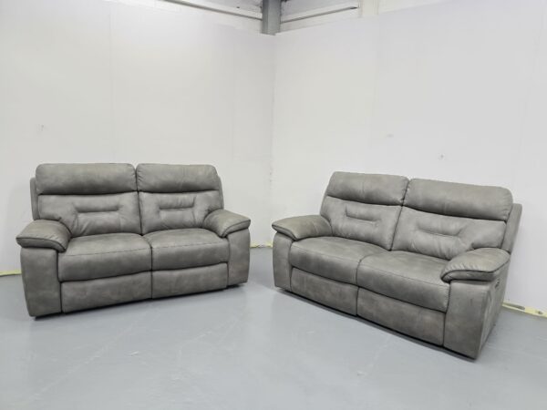 Ex Display Dfs Ronan Grey Suede 2 and 2 Seater Electric Recliner Sofas with USB - Image 4