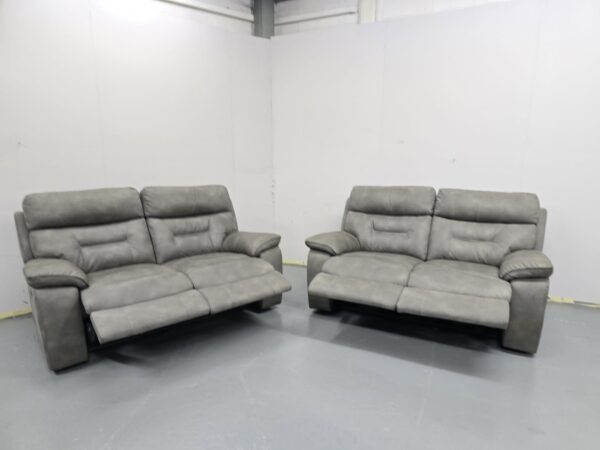 Ex Display Dfs Ronan Grey Suede 2 and 2 Seater Electric Recliner Sofas with USB - Image 9