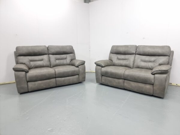 Ex Display Dfs Ronan Grey Suede 2 and 2 Seater Electric Recliner Sofas with USB - Image 5