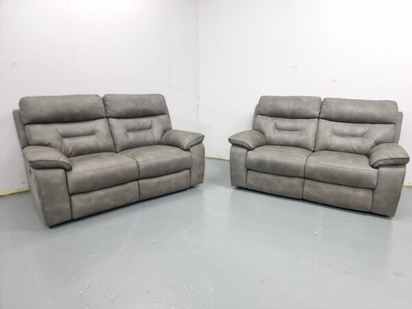 Ex Display Dfs Ronan Grey Suede 2 and 2 Seater Electric Recliner Sofas with USB - Image 6