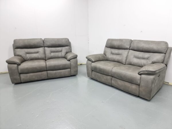 Ex Display Dfs Ronan Grey Suede 2 and 2 Seater Electric Recliner Sofas with USB - Image 7