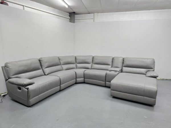 Ex Display Grey Leather Manual Recliner Modular Chaise with Cup Holders - Image 2