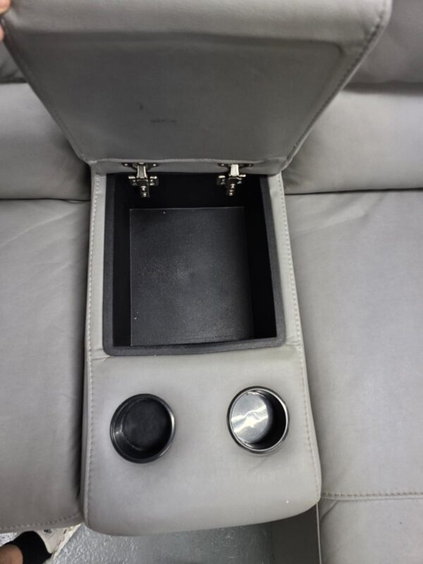 Ex Display Grey Leather Manual Recliner Modular Chaise with Cup Holders - Image 7