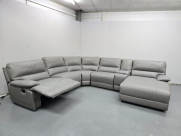 Ex Display Grey Leather Manual Recliner Modular Chaise with Cup Holders - Image 5