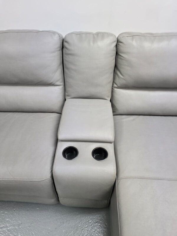 Ex Display Grey Leather Manual Recliner Modular Chaise with Cup Holders - Image 6