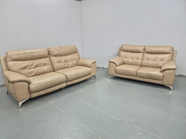 Dfs Beige Full Leather 3 Seater Electric Recliner and 2 Seater Sofas - Image 6