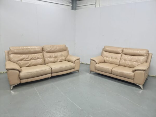 Dfs Beige Full Leather 3 Seater Electric Recliner and 2 Seater Sofas