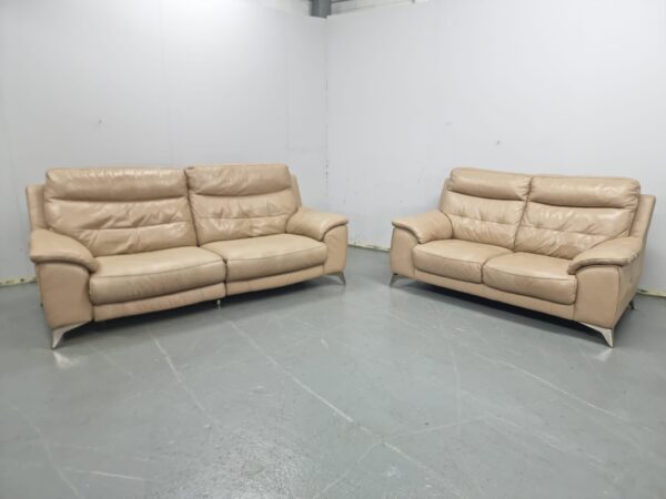 Dfs Beige Full Leather 3 Seater Electric Recliner and 2 Seater Sofas - Image 4