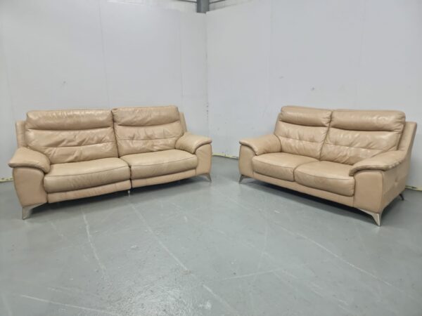 Dfs Beige Full Leather 3 Seater Electric Recliner and 2 Seater Sofas - Image 5