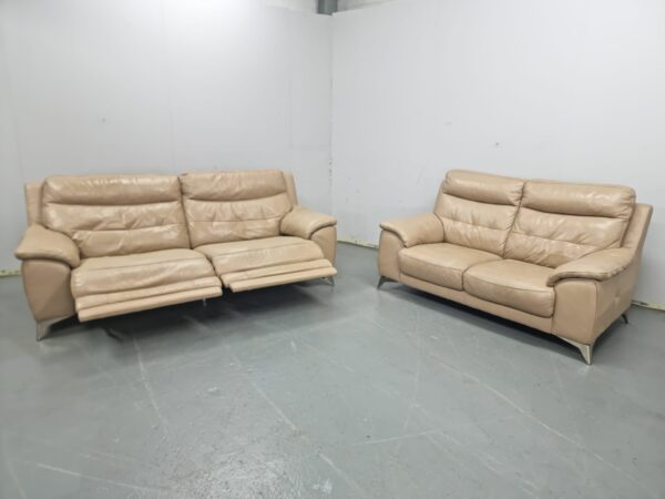 Dfs Beige Full Leather 3 Seater Electric Recliner and 2 Seater Sofas - Image 2