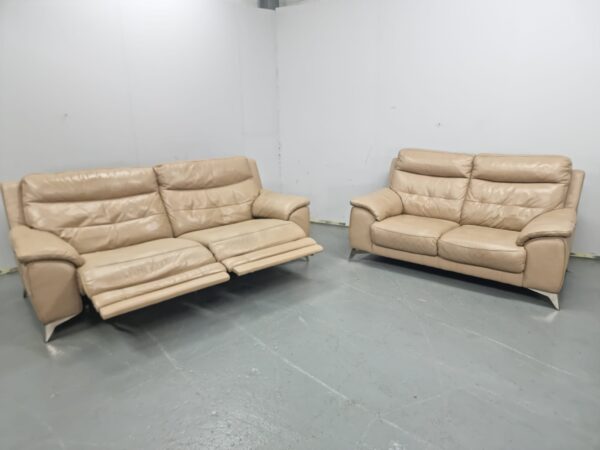 Dfs Beige Full Leather 3 Seater Electric Recliner and 2 Seater Sofas - Image 3